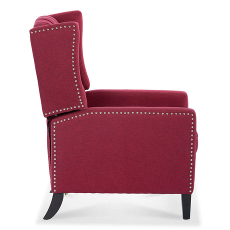 Pushback Recliner,Comfortable Wingback Recliner Sofa Chair With Adjustable Backrest Tufted Fabric Upholstered Armchair,Retro Rivets Decorated Recliner for Living Room Bedroom Office Home Theater (Red) Gustonhon
