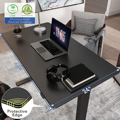 FLEXISPOT Standing Desk, Electric Height Adjustable Desk 48 x 24 Inches Sit Stand Desk Home Office Desk Whole-Piece Desk Board (Black Frame + 48 in Black Top) - WoodArtSupply