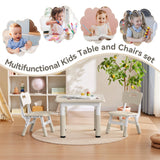 GITAWUSA Kids Study Table and Chairs Set, Height Adjustable Toddler Table and Chair Set for Kids Ages 3-8, 23.6" L x 23.6" W Graffiti Desktop Plastic Children Art Table with 2 Seats, Burlywood GITAWUSA