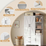 LIKIMIO Armoire Wardrobe Closet 70" H, Bedroom Wooden Wardrobe with 3 Doors 2 Drawers, Modern Clothing Storage Cabinet Combination with Storage Shelves and Hanging Rail, White LIKIMIO