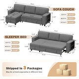 Flamaker 80" Sleeper Sofa, Pull Out Couch with Built-in Large Storage and 2 Bookshelves, Convertible Modular Sectional Sofa Bed with USB, Modern Fabric Couches for Living Room, Apartment (Grey) Flamaker