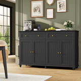 finetones Buffet Cabinet with Storage, 55.1” Large Sideboard Buffet Cabinet, Black Kitchen Cabinet Display Cabinet with 2 Drawers and 4 Doors, Wood Coffee Bar Cabinet for Kitchen Dining Room finetones