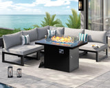 NICESOUL® 6 Piece Extra Large Grey Aluminum Frame Outdoor Patio Furniture Set with Fire Pit Table, 29'' Deep Wide Seating Sofa Conversation, L Shape Modular Sectional Couches for Backyard, Light Grey NICESOUL