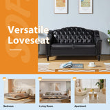 Chesterfield Loveseat, 55" Leather Love Seat Sofa, Comy Small Sofa Counch with Camelback for Small Spaces, Mid Century Modern 2 Deep Seats Couch for Apartment Living Room, Bedroom (PU-Loveseat, Black) SUJOUCRAFT