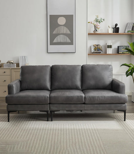 Familymill 77" Luxury Genuine Leather Contemporary Sofa with USB and Type C Charger, 3 Seats Comfy Couch for Living Room Home Office (Antique Grey) Familymill