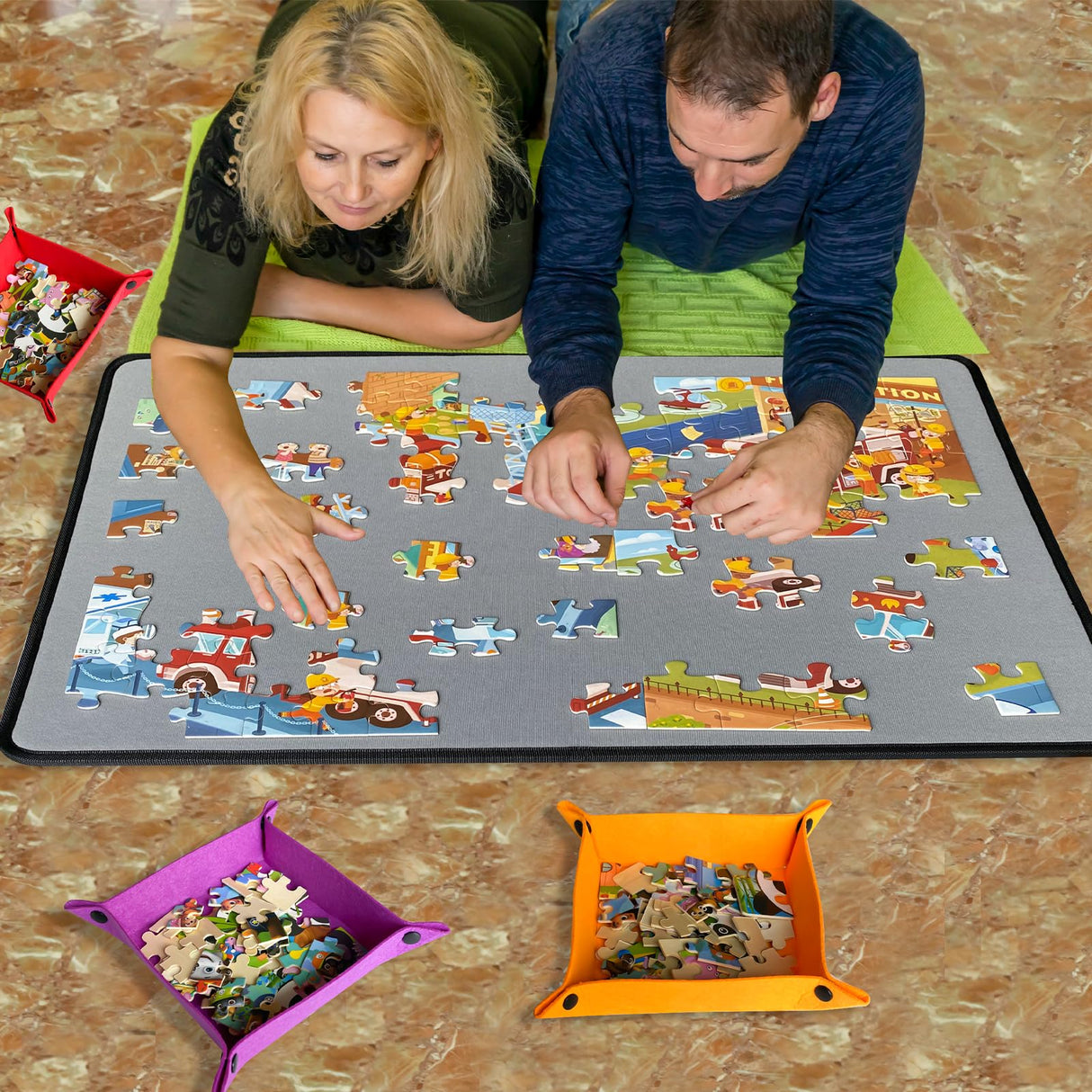 Folding Puzzle Board with 6 Sorting Trays and Felt Mat,for Storage and Saver, Non-Slip Surface,for Puzzle Board 1000 Pieces QCFDLCX