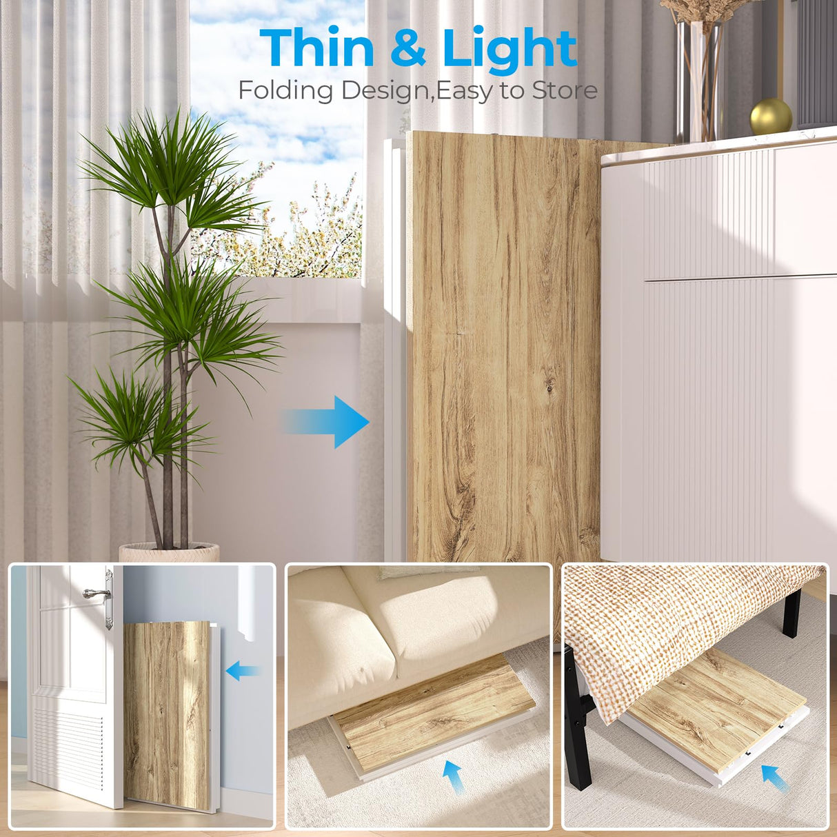 GreenForest Folding Desk No-Assembly,31.5 in Small Desk for Small Spaces Computer Desk for Home Office,Space Saving Foldable Table Study Writing Desk,Oak White GreenForest