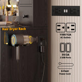 IRONCK Vanity Desk with LED Lights Mirror and Charging Station, Makeup Vanity Table with Jewelry Armoire, Storage Bench, and 11 Drawers,Black IRONCK