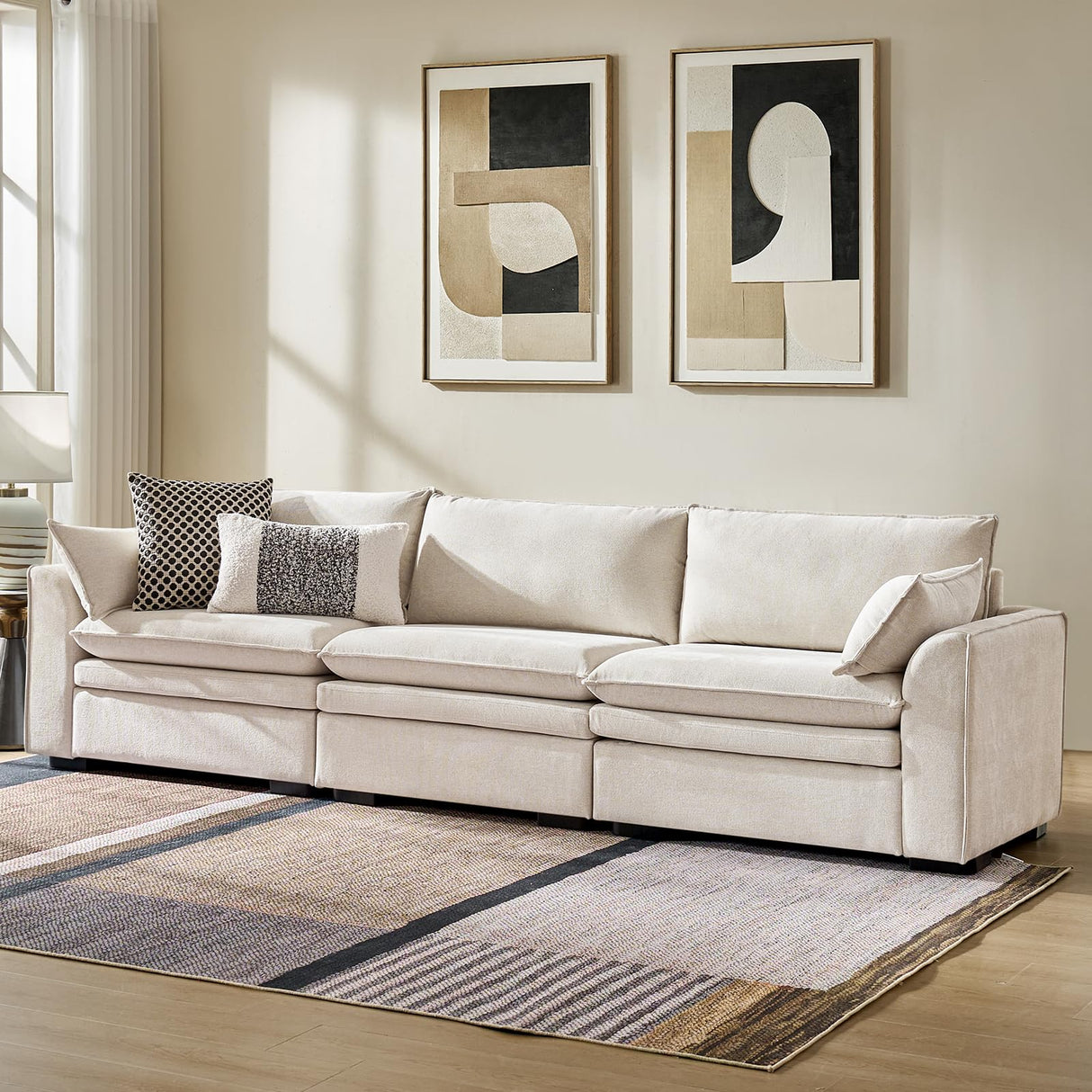 HULALA HOME 106" Modular Sectional Sofa, Oversized 3 Seater Couch with Double-Cushion, Modern Sofa with Deep Seat, Convertible Sectional Couch for Living Room, Ivory HULALA HOME