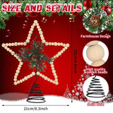 Gejoy Christmas Beaded Star Tree Topper Farmhouse Christmas Tree Topper Rustic Star Tree Topper with Berries Pinecones Neutral Christmas Star Tree Topper for Xmas Tree Decorations(Cone,Wooden) Gejoy
