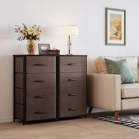 ODK Dresser for Bedroom with 4 Storage Drawers, Small Dresser Chest of Drawers Fabric Dresser with Sturdy Steel Frame, Dresser for Closet with Wood Top, Brown ODK