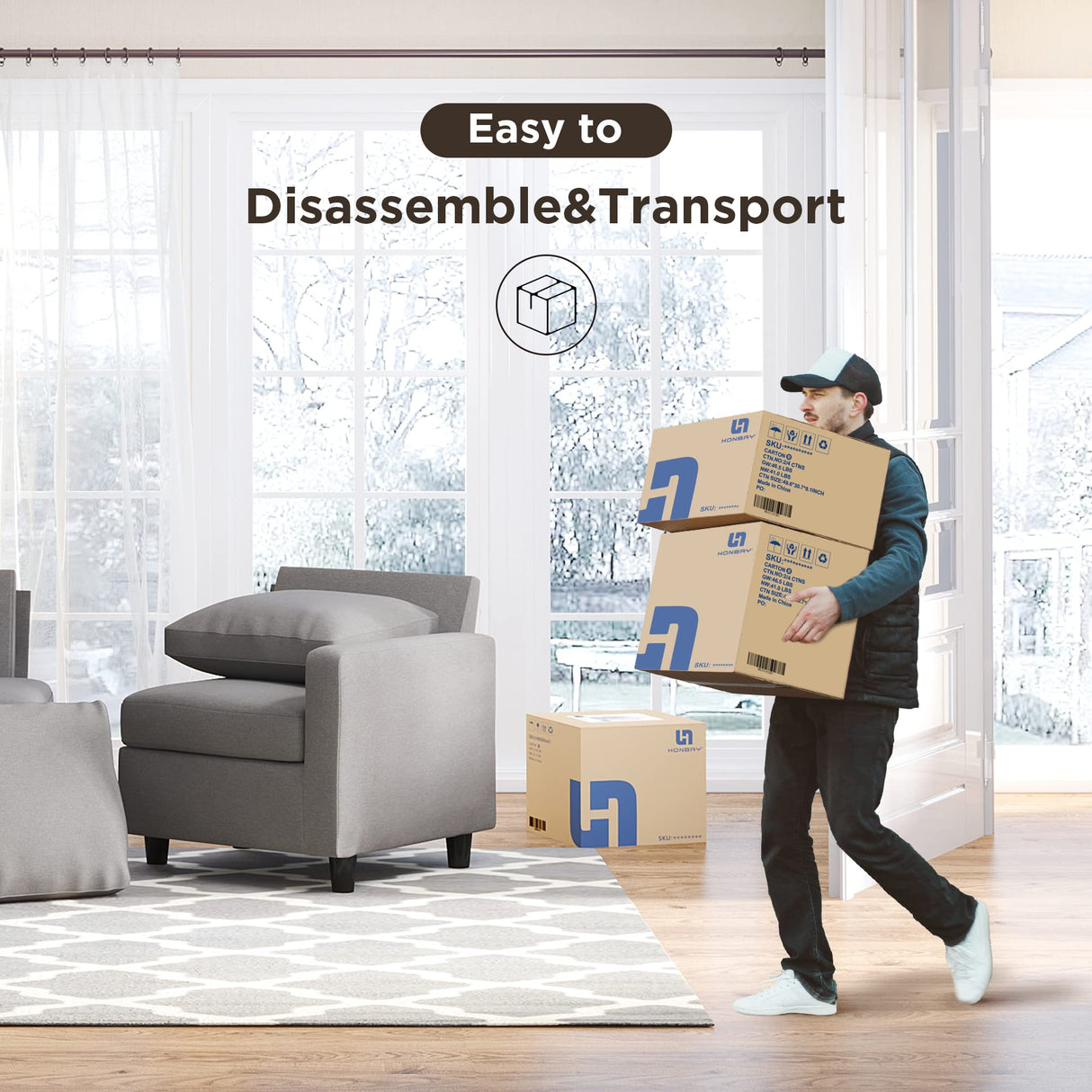 HONBAY Convertible Sectional Sofa, L Shaped Couch with Linen Fabric, Reversible Couch for Small Space, Light Grey HONBAY