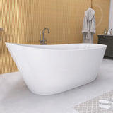GETPRO Free Standing Tub 59" Acrylic Freestanding Bathtub, Adjustable Soaking Bath Tub Oval Shape with Integrated Slotted Overflow and Chrome Anti-clogging Drain Glossy White GETPRO