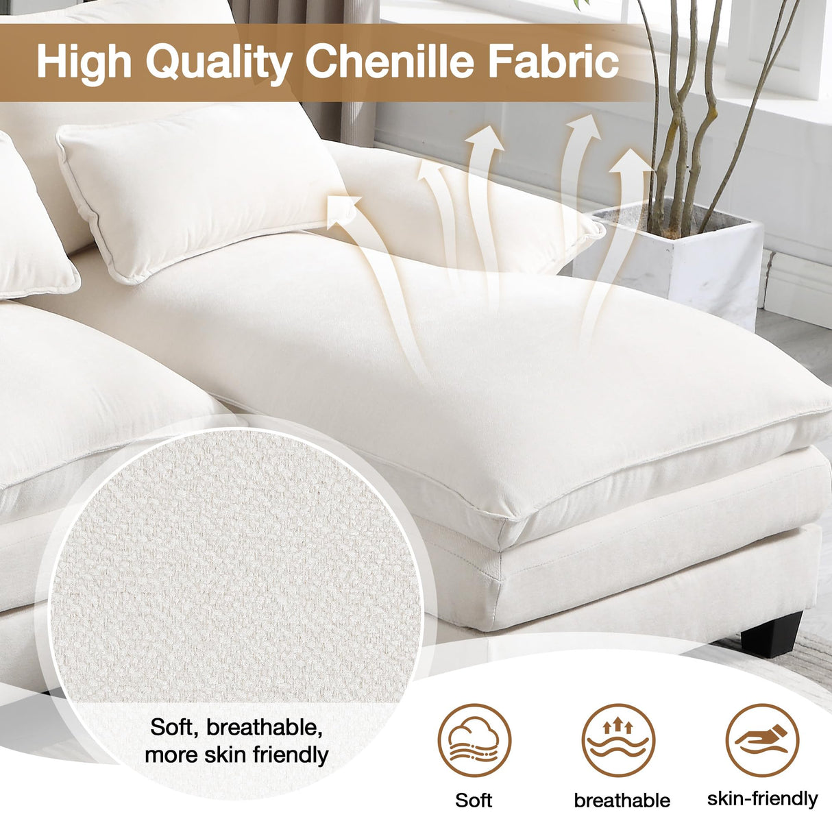 UPHYB 110.2" U Shaped Cloud Couch, Comfy Sectional Sofa Couches for Living Room, Modern Chenille 4 Seat Upholstery Couch with Double Chaise and Double Layer Cushions UPHYB