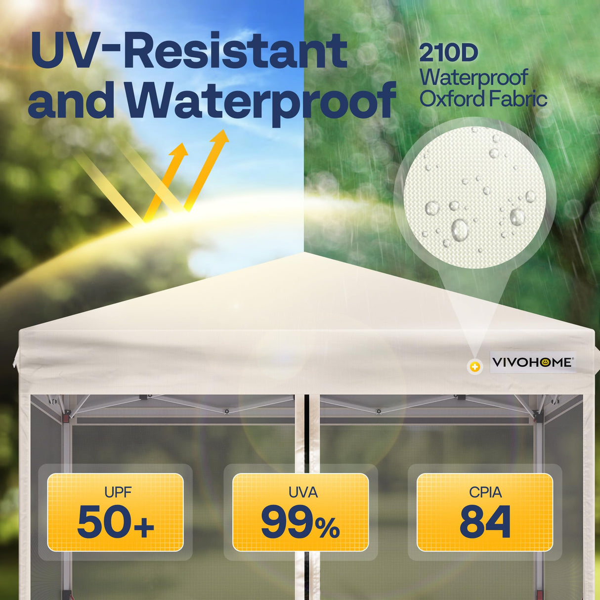 VIVOHOME 8x8ft Easy Pop-Up Screen Tent, Outdoor Canopy Tent with Mosquito Netting, 2 Zipper Doors, and Roller Bag for Yard Camping Picnic Party Events, Beige VIVOHOME