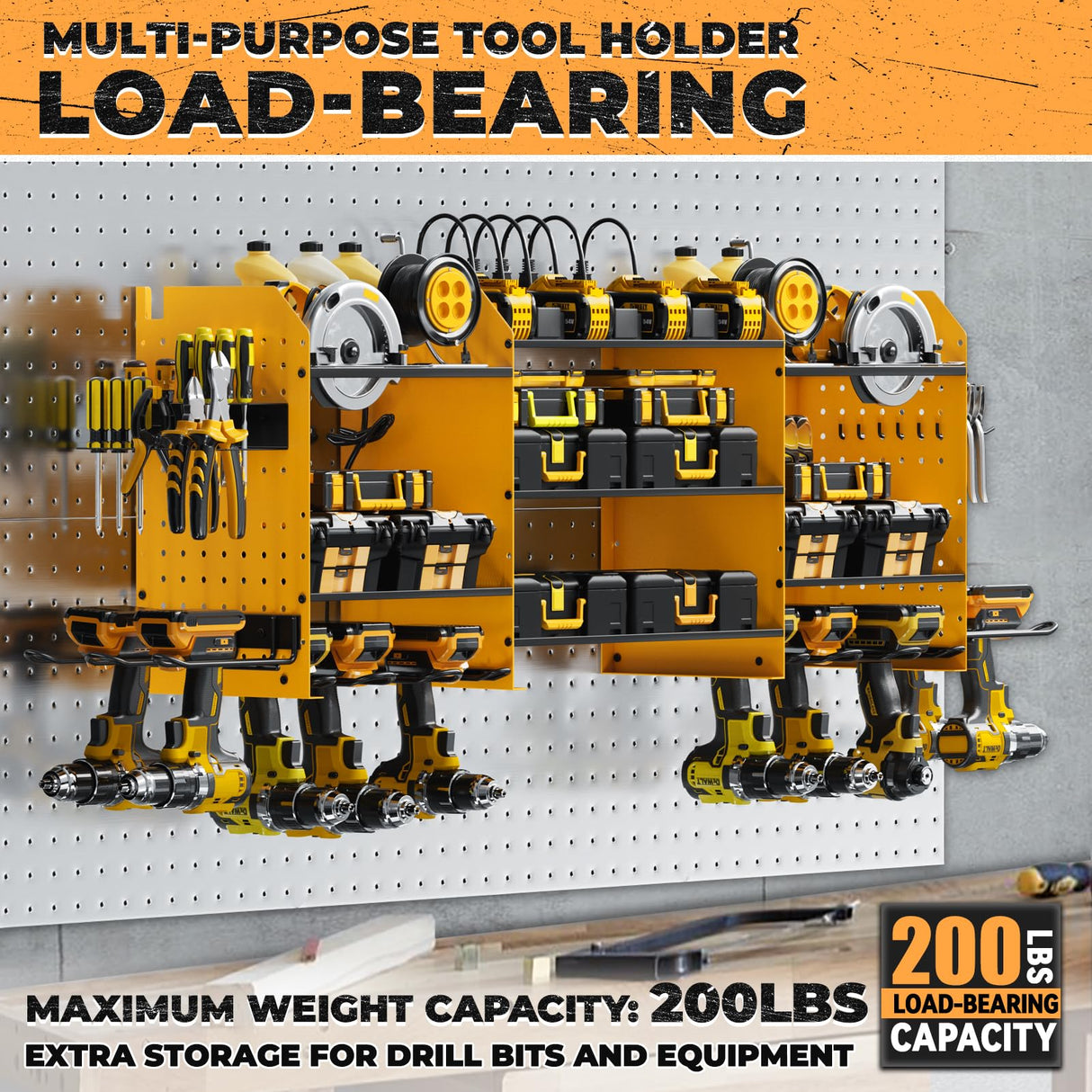 WIWIDRM Upgrade Large Power Tool Organizer Wall Mount with Charging Station Tool Storage Rack with 6.5FT Power Strip 10 Drill Holder and Storage Rack for Garage Organization WIWIDRM