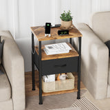 Fixwal Night Stand with Charging Station, Adjustable Bed Side Table with Fabric Drawer, Farmhouse End Table, Bedside Table with Storage, Rustic Brown Fixwal