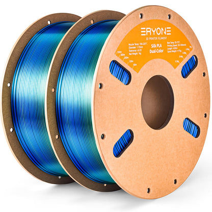 ERYONE Silk Dual Color PLA Filament 3D Printer 1.75mm +/- 0.03mm, Bicolor Filament Two Tone PLA Bundle 2KG Cardboard Spool, Blue Green - WoodArtSupply