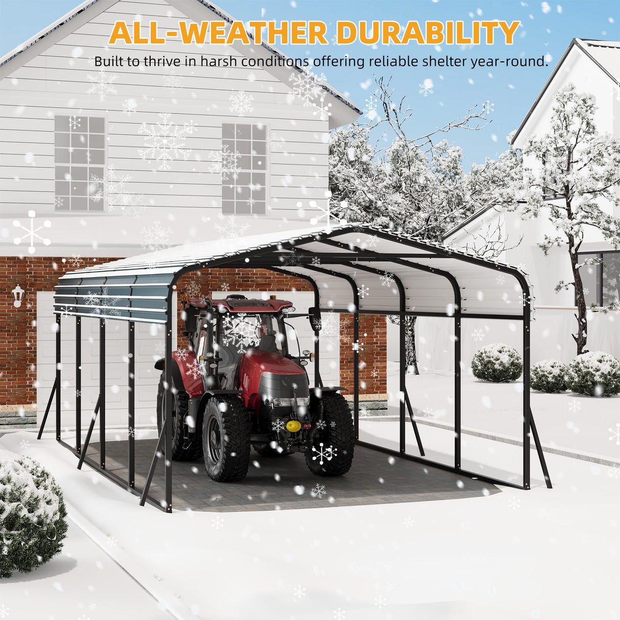 12' x 20' Heavy Duty Metal Carport with Galvanized Steel Roof, Metal Roof Carport with Enhanced Base, Tall Metal Carport Kits Garage for Tractors, Pickup, Boat, Car LuyFuitre