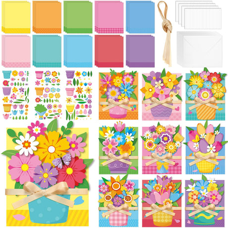 Fullhawl 30 Sets Mothers Day Card DIY Mom Cards Making Kit Happy Mother's Day Flower DIY Greeting Card with Envelopes Ribbon Floral Handmade Craft to Mom for Home School Classroom Activities Supplies Fullhawl