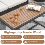 Tangkula 2 Pieces Patio Wicker Furniture Set, Heavy Duty Outdoor Cushioned Loveseat with Acacia Wood Coffee Table, for Backyard, Balcony, Deck and Poolside (Off White) Tangkula