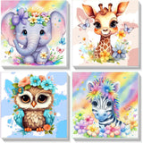 4 Pack Animal Paint by Number for Kids with Wooden Frame, Paint by Numbers for Kids Animals Ages 4-8-12, Easy Elephant Owl Giraffe Zebra DIY Acrylic Oil Painting Kits for Home Wall Decor (8X8 inch) xackcme