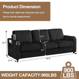 Abbrevi 87.4" Oversize 3 Seater Couch,Upholstered Sofa for Living Room,Modern Deep Seat Comfy Loveseat Couch with Cup Holders,Corduroy Love Seat Sofa (Black) Abbrevi