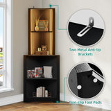 YITAHOME 5-Tier LED Corner Shelf Stand - Black Wooden Display Storage Rack for Bedroom and Living Room YITAHOME