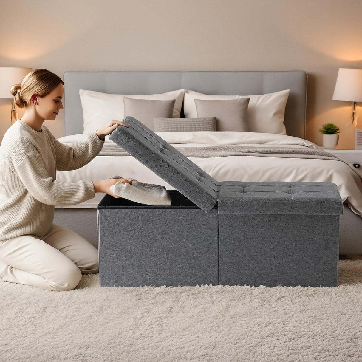 Snuvid 35-INCH Storage Ottoman Bench, Footrest with Storage, End of Bed Bench Coffee Table for Living Room, Bedroom, Entryway, Dark Gray Snuvid