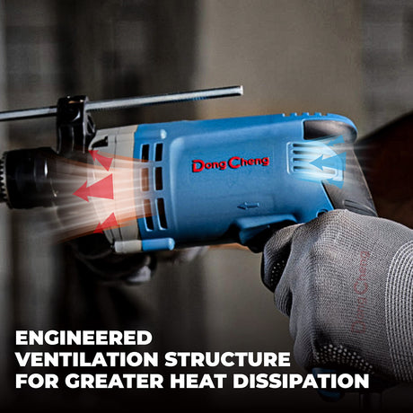 DongCheng Hammer Drill 6A,1/2 Inch Keyed Chuck, 0-3000 RPM/45000 BPM Impact Drill with 15PCS Drilling Bits for Concrete，Metal & Wood, DZJ05-13 Dong Cheng