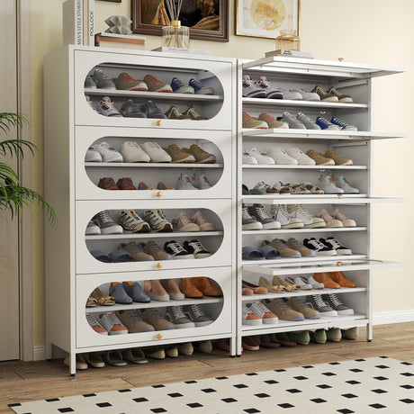 Foreate 8-Tier Tall Shoe Storage Cabinet with 4 Flip-Up Doors & Removable Shelves, 54” Metal Cabinet Shoe Rack Organizer for 24-32 Pair Shoes, Tall Freestanding Modern Entryway Shoe Cabinet-Glass Door Foreate