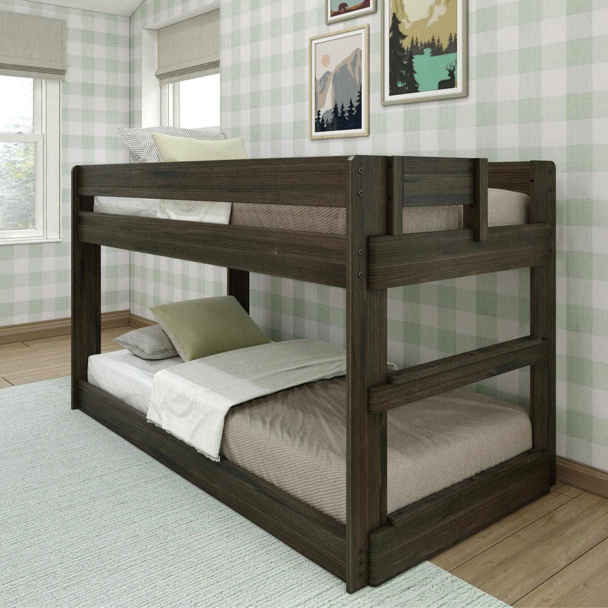 Max & Lily Barnwood Brown Twin Low Bunk Bed - Modern Farmhouse Style for Kids Max & Lily