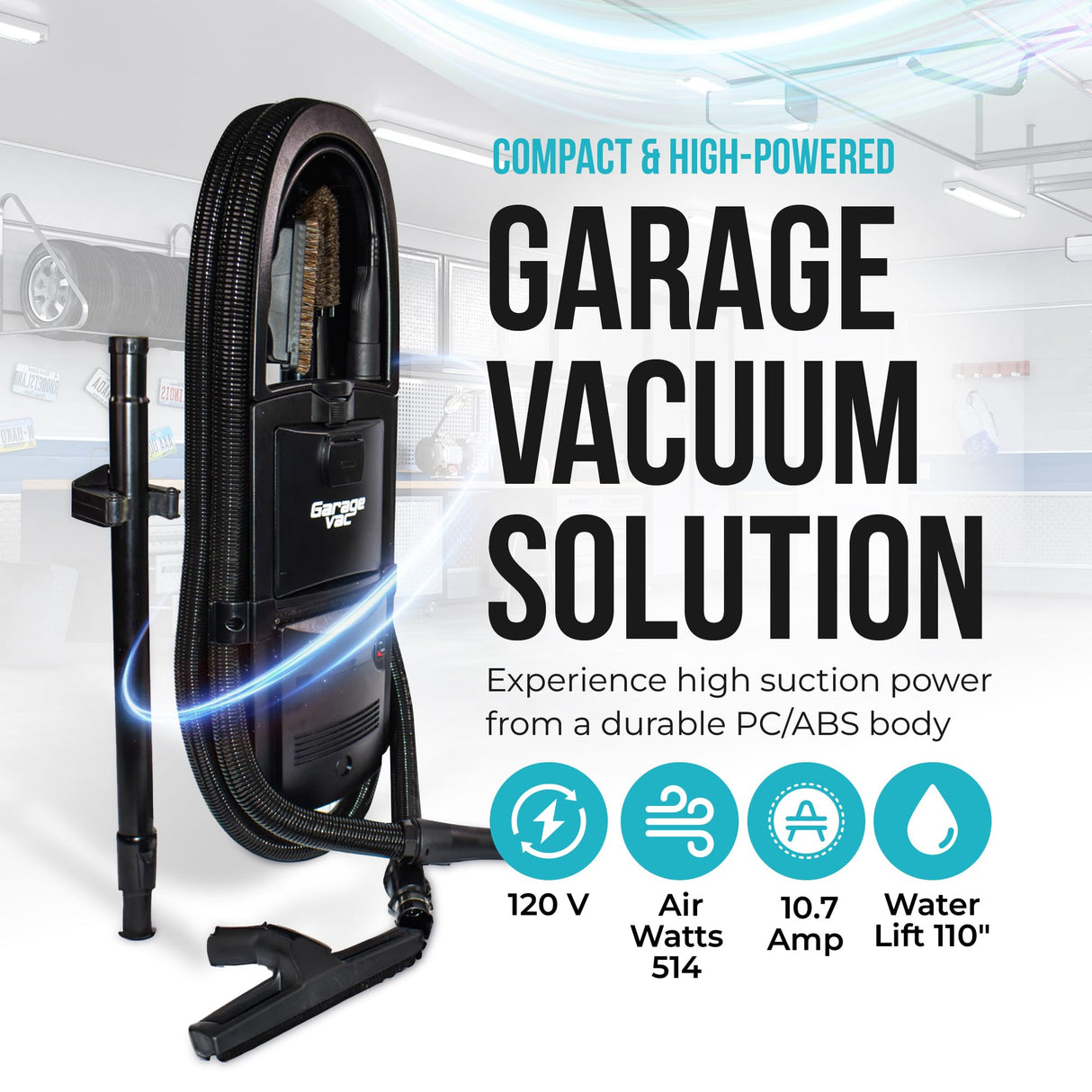 InterVac Design Corp InterVac Garage Vacuum Cleaner for Workshop, 1 Gallon Garage Vacuum Wall Mounted, Stretch Hose Shop Vacuum for RVs, Boats, Cabins and Utility Rooms, GarageVac (Black) InterVac Design Corp