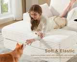 Busaurus 62" Oversized Chaise Lounge Chair Indoor, Fluffy Corduroy Upholstered Boneless Couch, Convertible Sleeper Sofa Bed & Reading Chair, Cloud Sofa Couches for Living Room, No Assembly, Beige Busaurus