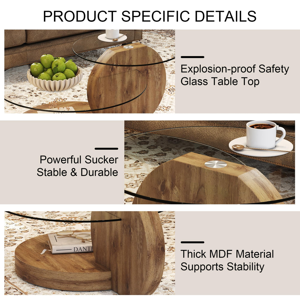 35.4" Glass Coffee Table, Small Round Coffee Table, 2-Tier Tempered Glass Tabletop with Wooden Base, Modern Center Table for Living Room, Home, Apartment, Ideal for Small Space CTPNMCIN