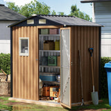 Panovue 6X4FT Garden Storage Shed with Lockable Door,Steel Tool Shed with 1 Clear Window, Anti-Corrosion Metal Shed for Backyard Patio Lawn (Light Wood Grain) Panovue