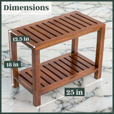 Teak Shower Bench - with Shelf, 25 Inch, Wooden Seat Stool for Bathroom, Spa, Garden, Fully Assembled, The Akar 25 The Teaky Hut