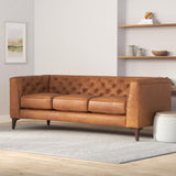 Poly & Bark Essex Leather Couch – 89-Inch Sofa with Tufted Back - Full Grain Leather Couch with Feather-Down Topper On Seating Surfaces – Vintage Pure-Aniline Italian Leather – Cognac Tan POLY & BARK