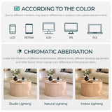 LINSY HOME Round Coffee Table, 31.5" Drum Coffee Table with Sliding Tambour Door, Fluted Accent Center Table with Storage, Mid Century Modern Coffee Table for Living Room, Oak LINSY HOME