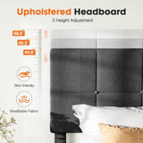 Sweetcrispy Twin Size Wood Bed Frame - Linen Upholstered Platform Bed with Headboard, No Box Spring Needed with 800LBS Sturdy Wooden Slats Support, Noise Free, Easy Assembly, Dark Grey Sweetcrispy