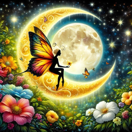 GDYEEH DIY 5D Butterfly Fairy Diamond Art Kits, Round Full Drill Sparkling Moon Diamond Painting Picture, Dreamland Diamond Painting Art Kits Craft for Adults Beginners, Home Wall Decor 12x12 inch GDYEEH