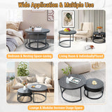 Round Nesting Coffee Tables Set: Gray Marble End Tables Set of 2 - Modern Metal Stacking Side Tables for Living Room Small Spaces Paradmas