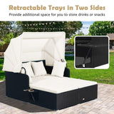 Tangkula Patio Rattan Daybed, Patiojoy Wicker Daybed Lounger w/Retractable Canopy, 2 Foldable Side Panels, Thick Seat & Back Cushions, for Garden, Backyard, Porch (Off White) Tangkula