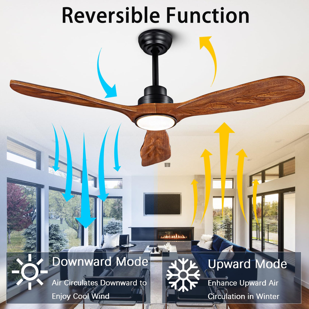 Ceiling Fans with Lights and Remote,52 Inch Unique Wood Ceiling Fan with Noiseless Reversible DC Motor,3 Blades,3 Downrods, for Farmhouse,Patio Living Room,Bedroom,Office,Indoor Outdoor(Black+Walnut) ducrew