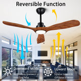 Ceiling Fans with Lights and Remote,52 Inch Unique Wood Ceiling Fan with Noiseless Reversible DC Motor,3 Blades,3 Downrods, for Farmhouse,Patio Living Room,Bedroom,Office,Indoor Outdoor(Black+Walnut) ducrew