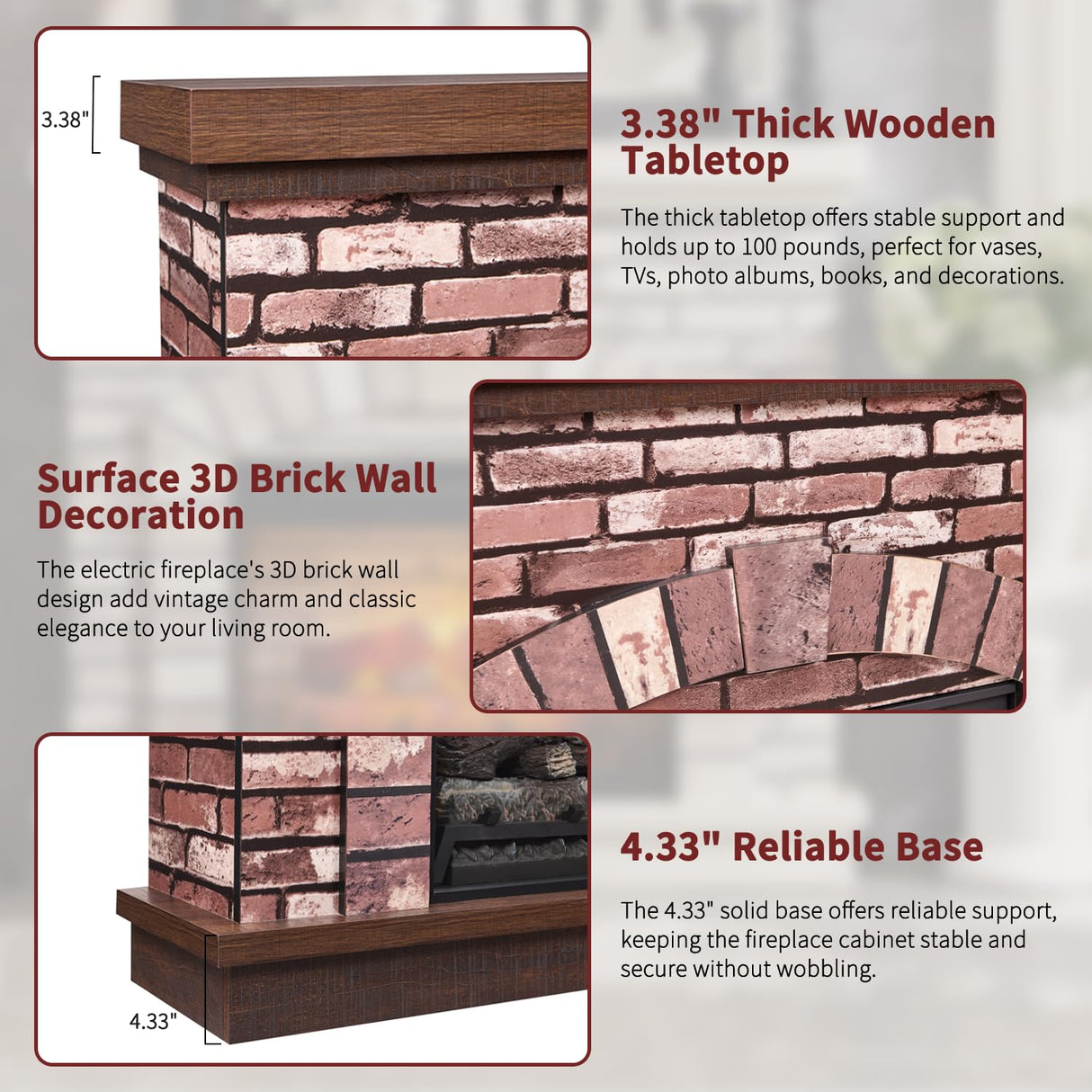 IFGET 42" Electric Fireplace with Mantel, Farmhouse Fireplace TV Stand w/23'' Freestanding Electric Fireplace Heater, Remote Control, Adjustable 3D Realistic Flame Level for Living Room, Light Brown IFGET