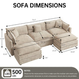 saows Modular Sectional Sofa, 112.2 Inch U Shaped Couch Set with Armrests, 3-Seater Comfy Cloud Couches with Movable Ottoman for Living Room Apartment, Coffee saows