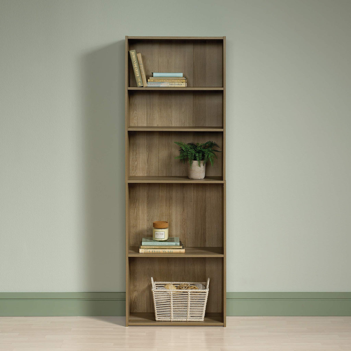 Sauder Beginnings 5-Shelf Bookcase, Bookshelf with Adjustable Storage Shelves, in Summer Oak Sauder