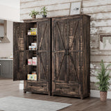 LUXOAK Farmhouse Kitchen Pantry Cabinet, 72" Tall Storage Cabinet with Adjustable Shelves & Barn Doors, Freestanding Kitchen Cupboard for Dining Room, Living Room, Dark Rustic Oak LUXOAK