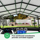 AirWire 20x20 FT Metal Carport with Heavy Duty Carport Canopy, Car Port with Reinforced Base and Five Canopy Beams, Car Garage Shelter for Car, Boats and Truck AirWire
